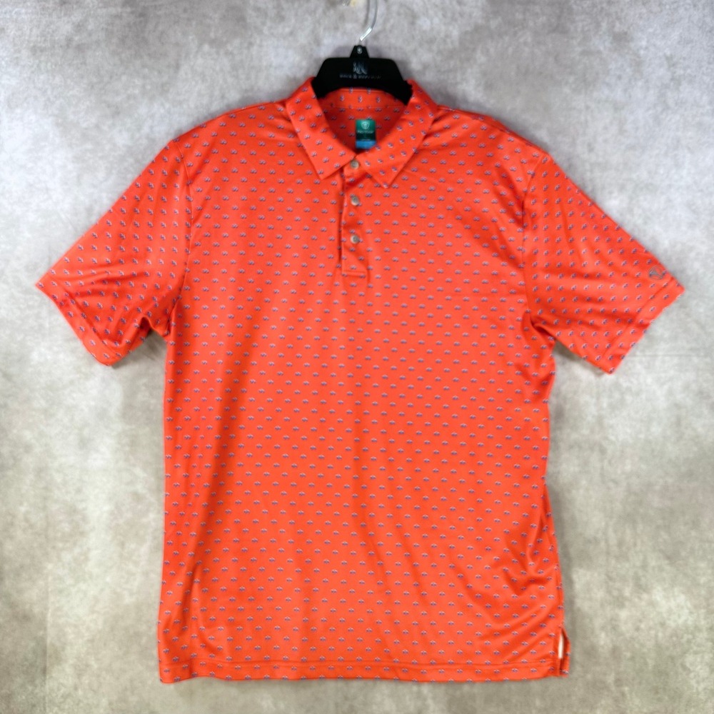 Pro Tour Polo Shirt Mens L Orange Golf Auto Print Coolplay Short Sleeve Golfcore